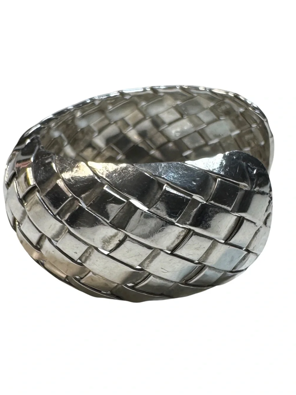 Vintage Taxco Mexico Basket Weave Woven 925 Sterling Silver Cuff Bracelet T B-2